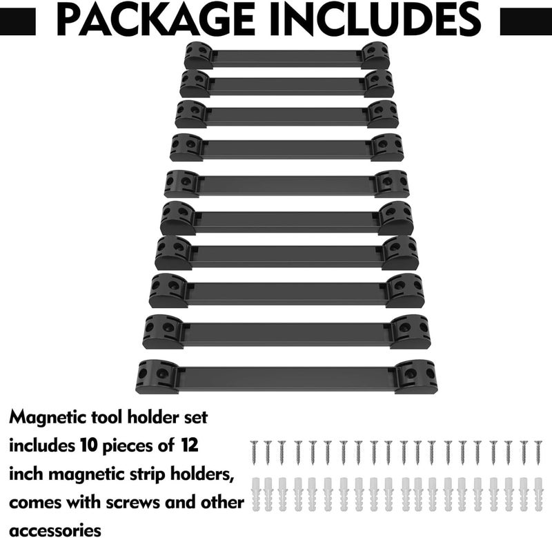 SDLDEER 12" Magnetic Tool Holder, 10 Packs Storage Strips Tool Magnet Bar PVC Coated for Garage Organizer Mounted Hanging Strip,Heavy Duty of Magnetic Holder Easy to Install - Image 5